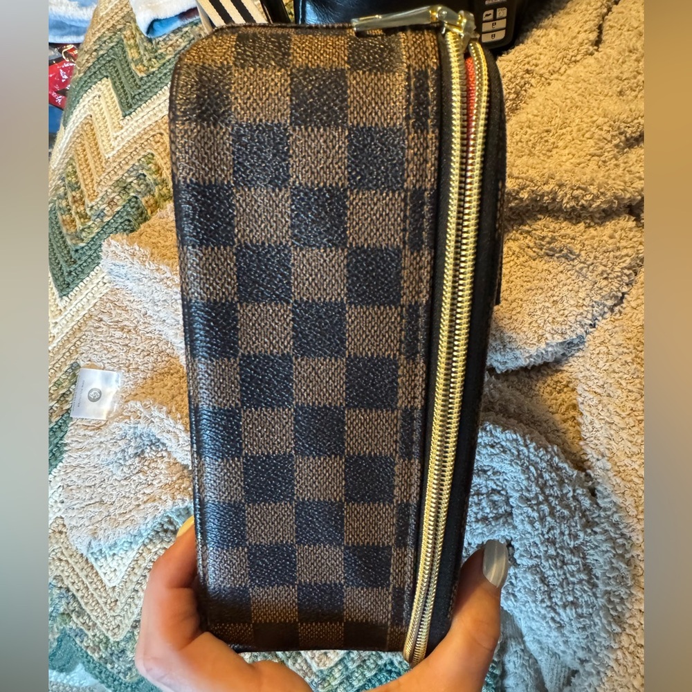 Checkered Brown Makeup Bag - Picture 2 of 4